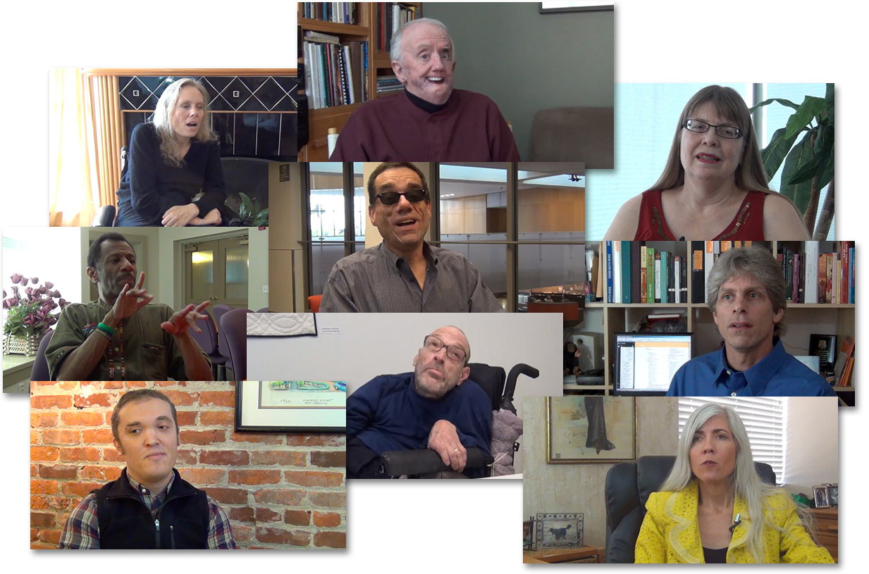 Grouping of head shots of nine people who appear in video clips in the training.